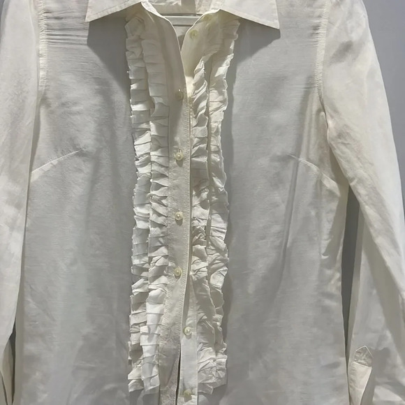 Banana Republic Long Sleeve Button Down Ivory Shirt Blouse with Ruffles size S - Picture 3 of 7